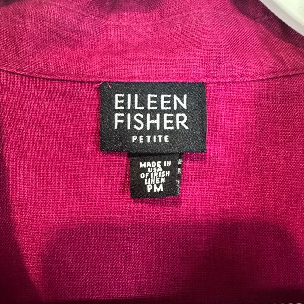 EILEEN FISHER Petite Magenta Pink 100% Irish Linen Button Front Shirt - Picture 3 of 6